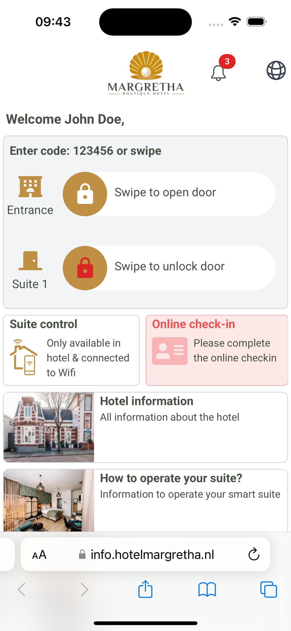 Lobbiq guest web app welcome screen with check-in options